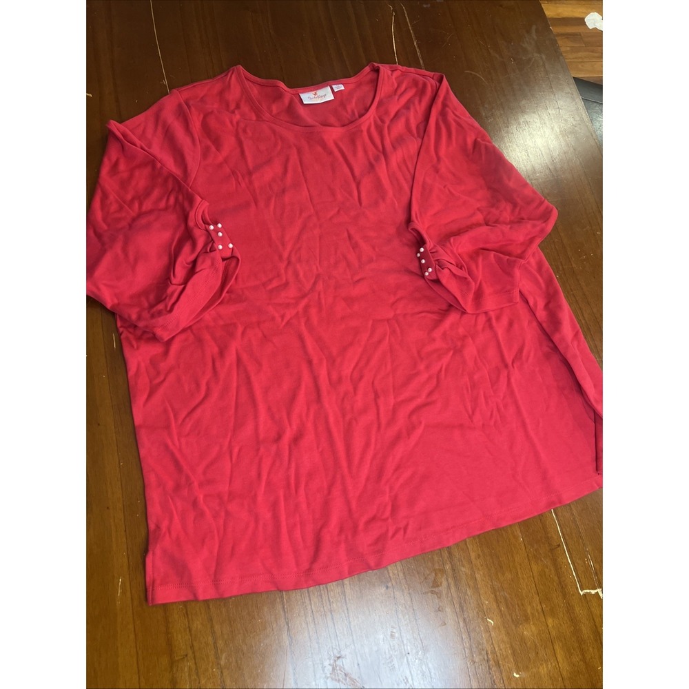 Quacker‎ Factory T-Shirt Womens 3X  Red Beaded 3/4 Sleeve